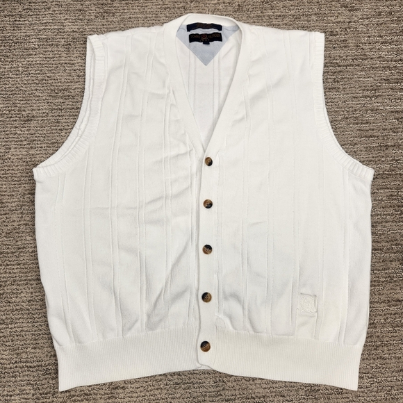 Vintage Tommy Hilfiger Golf Sweater Vest XL White Cable Knit Button Front Crest - Picture 1 of 7